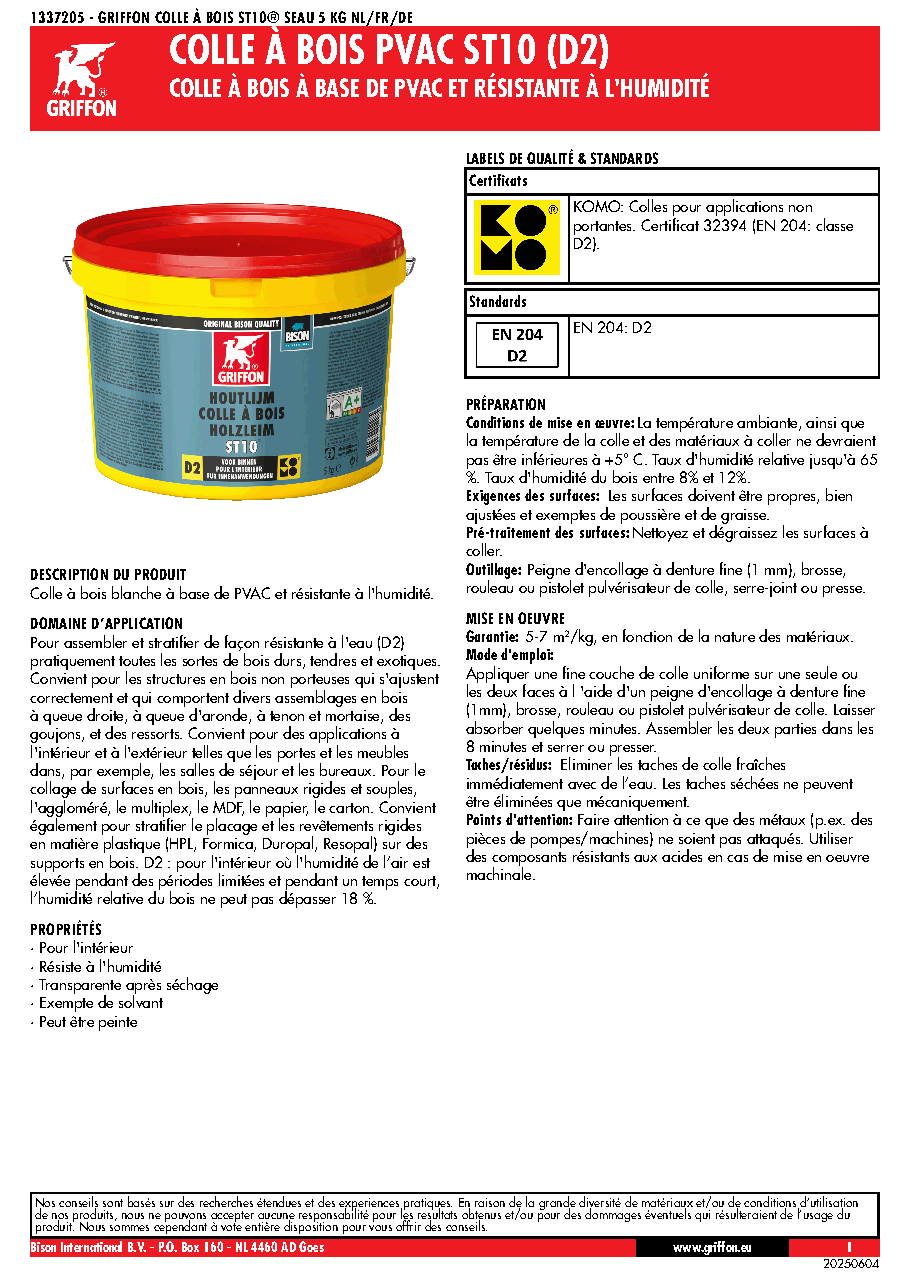 Fiche technique fournisseur