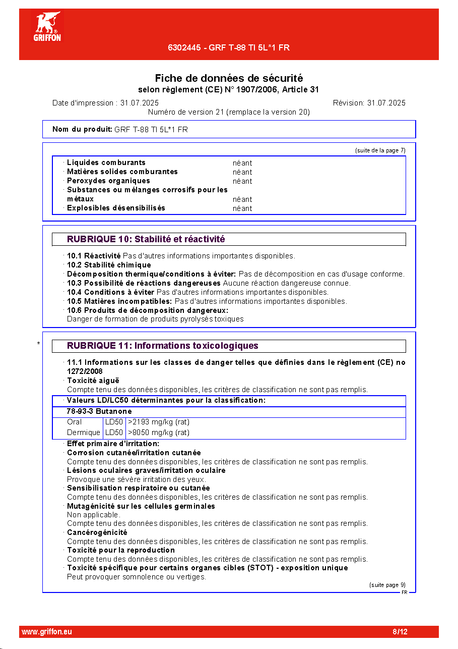 Fiche technique fournisseur