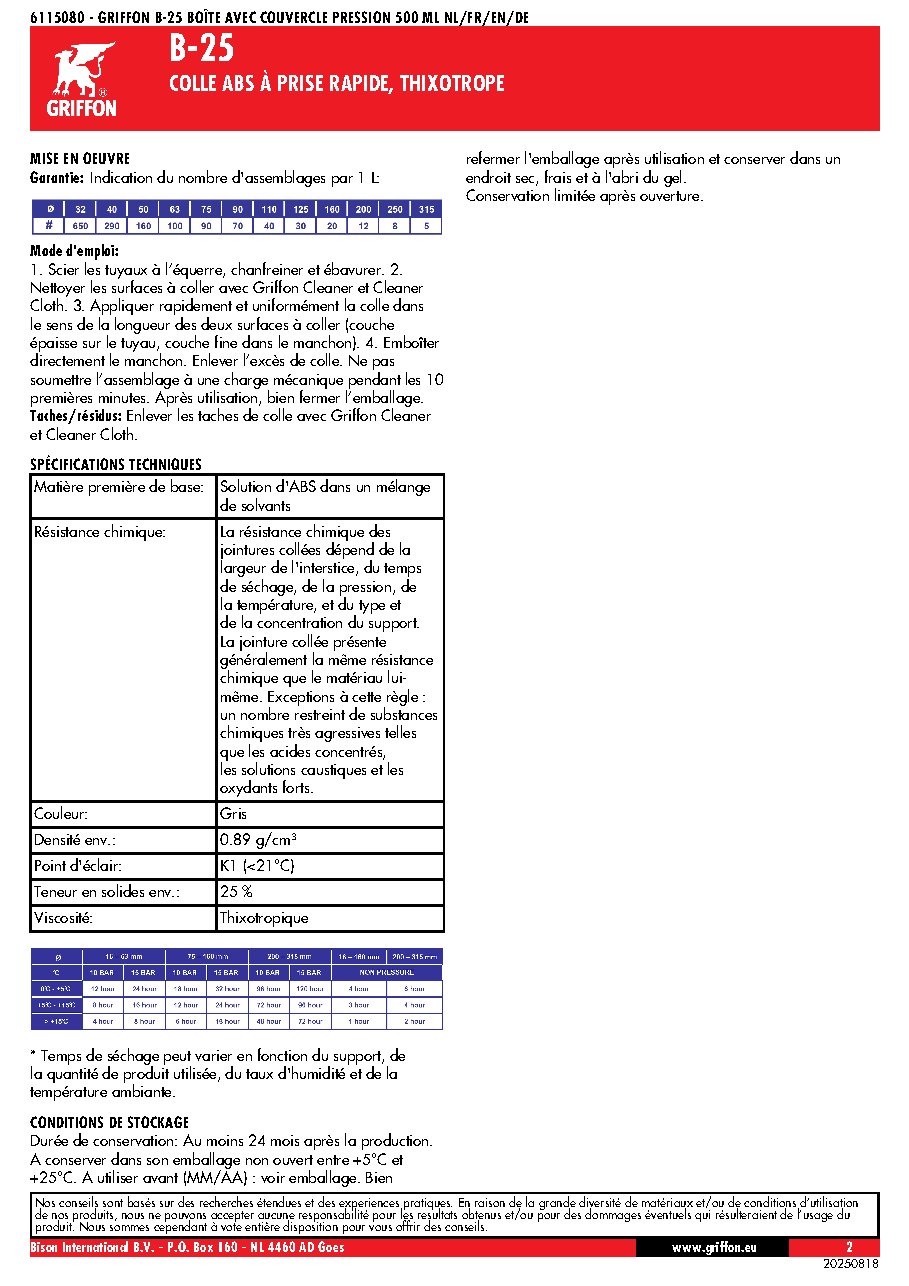 Fiche technique fournisseur