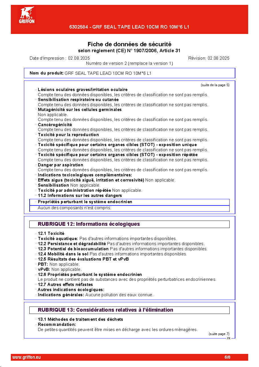 Fiche technique fournisseur