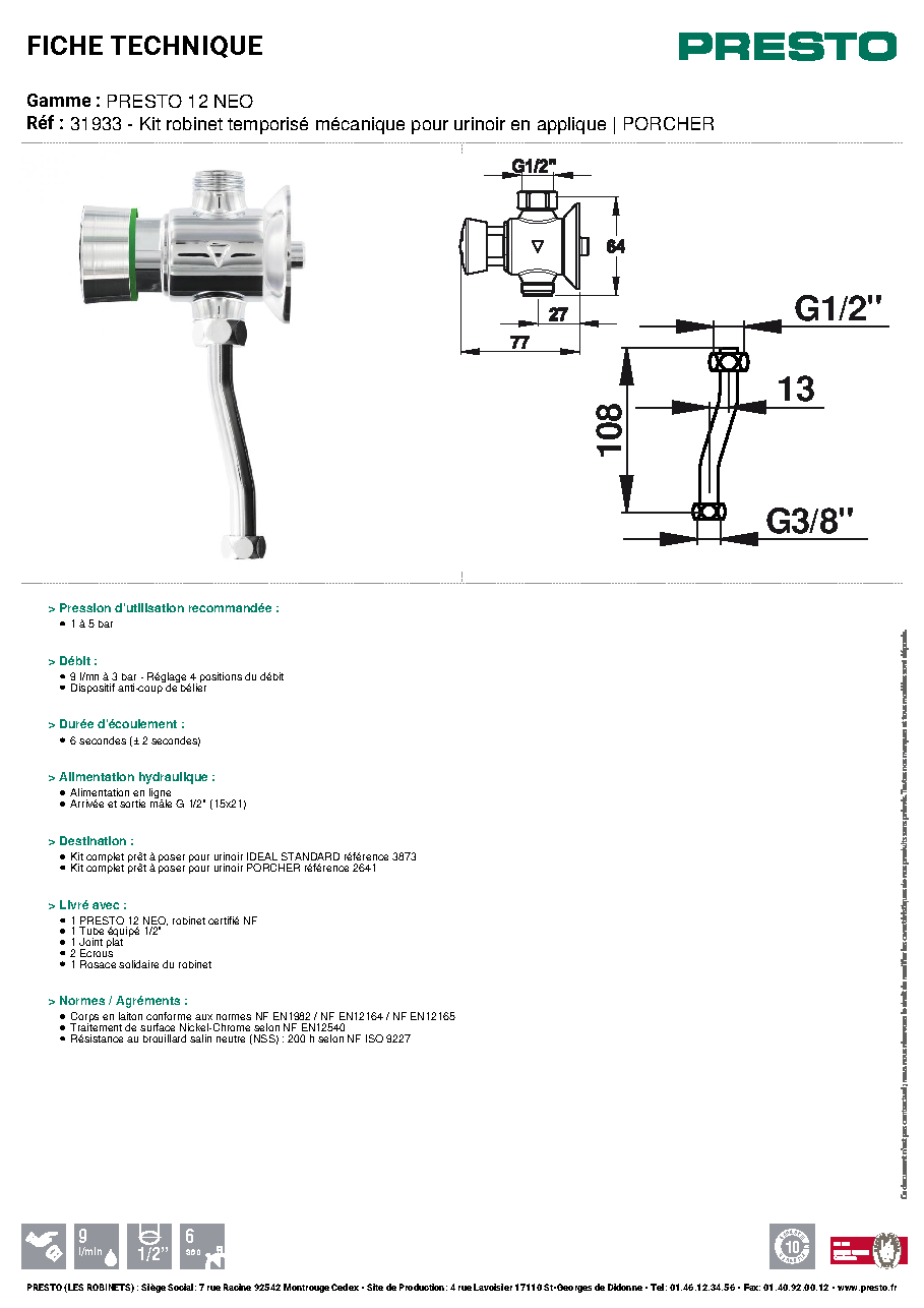 Fiche technique fournisseur