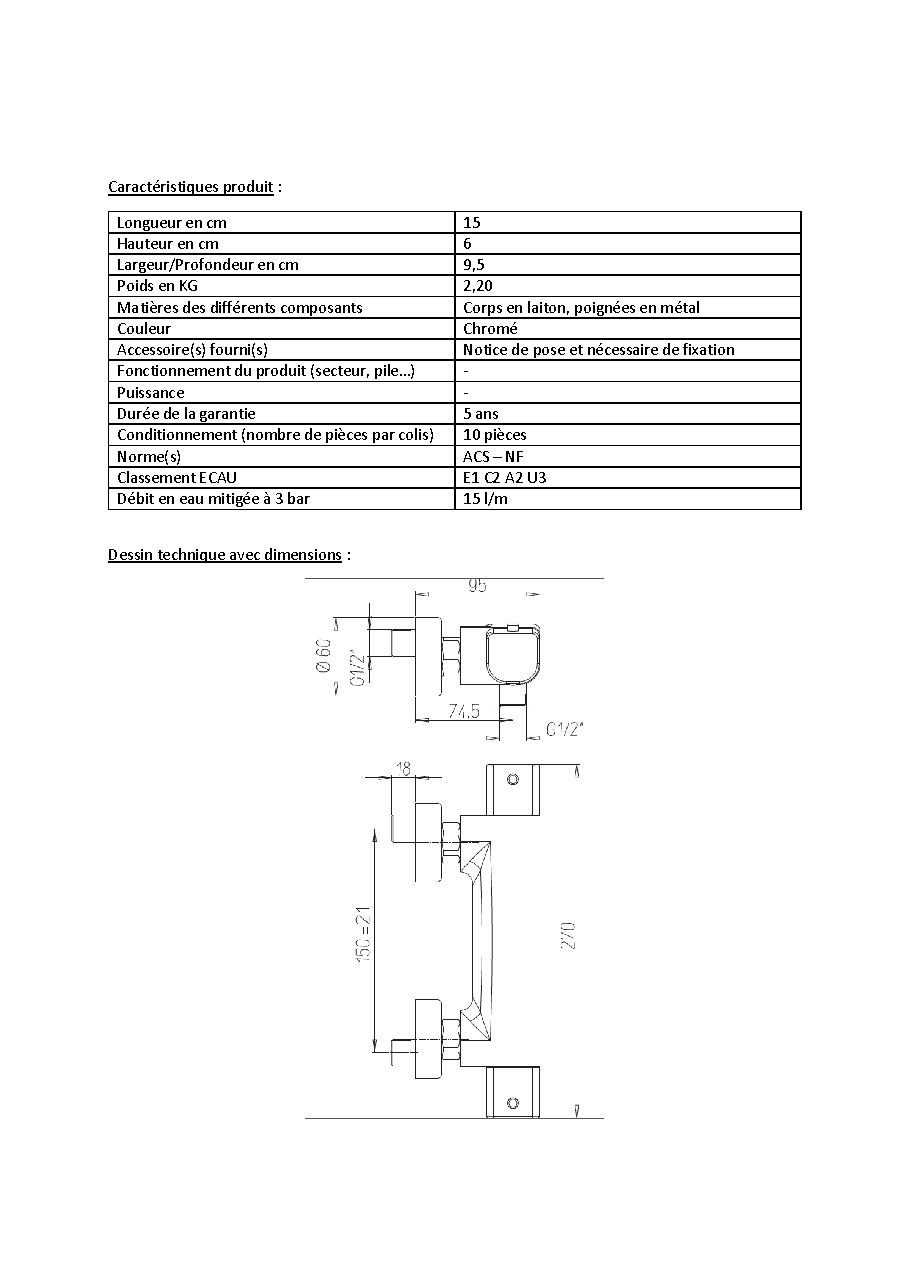 Fiche technique fournisseur