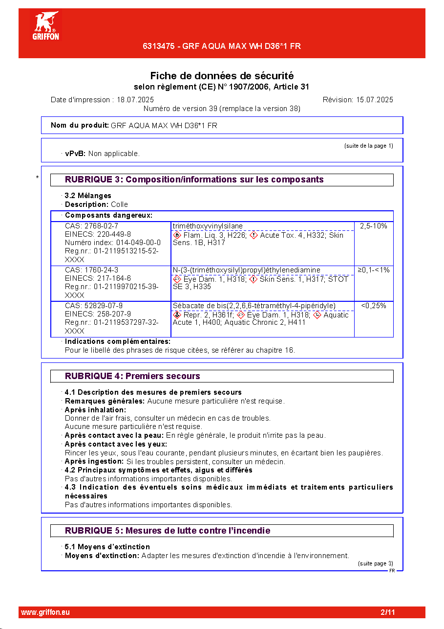 Fiche technique fournisseur