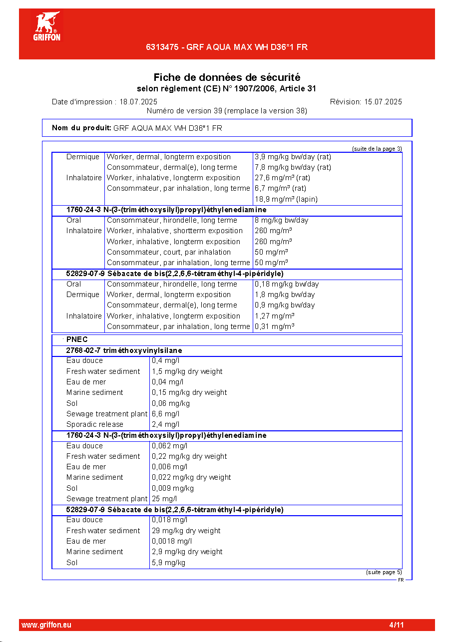 Fiche technique fournisseur