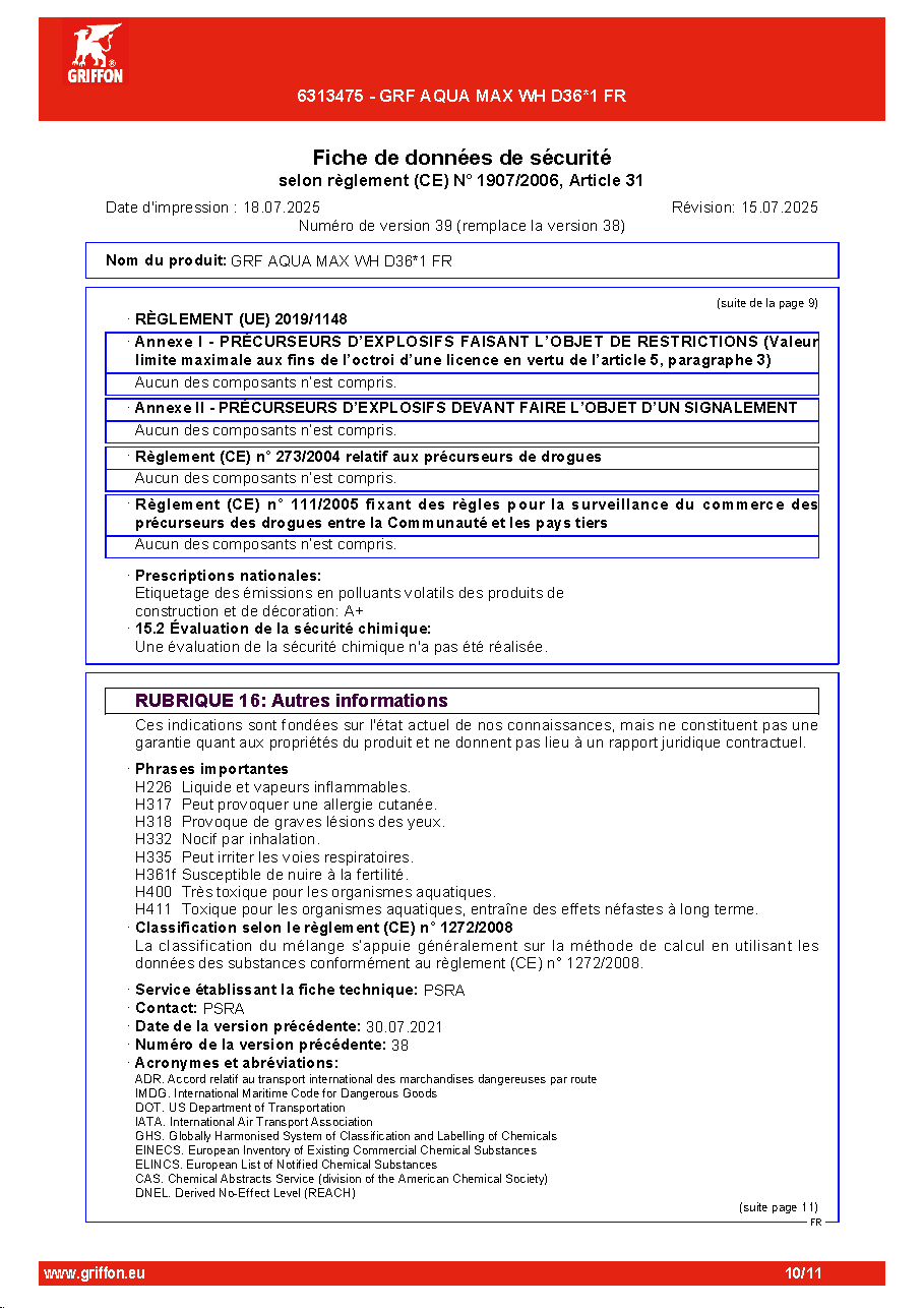 Fiche technique fournisseur