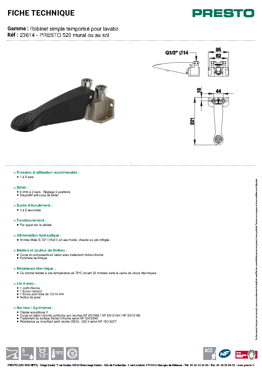 Fiche technique fournisseur