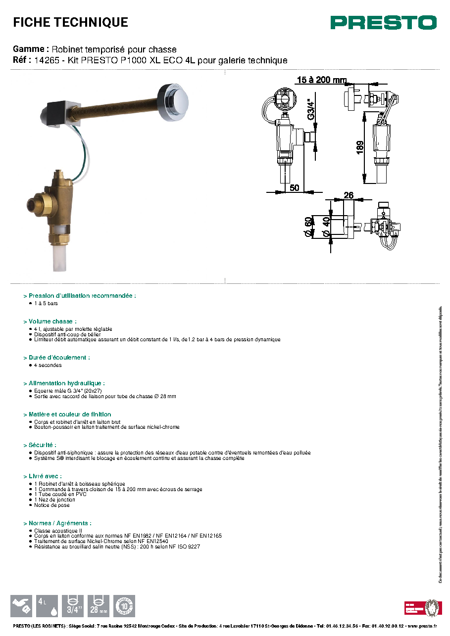 Fiche technique fournisseur