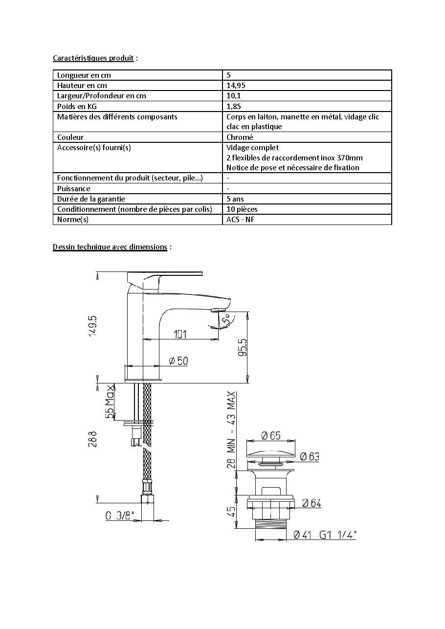 Fiche technique fournisseur