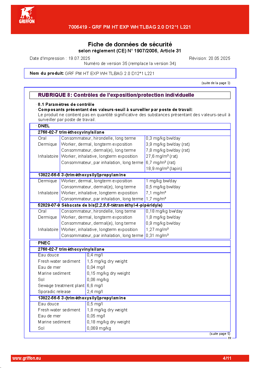 Fiche technique fournisseur