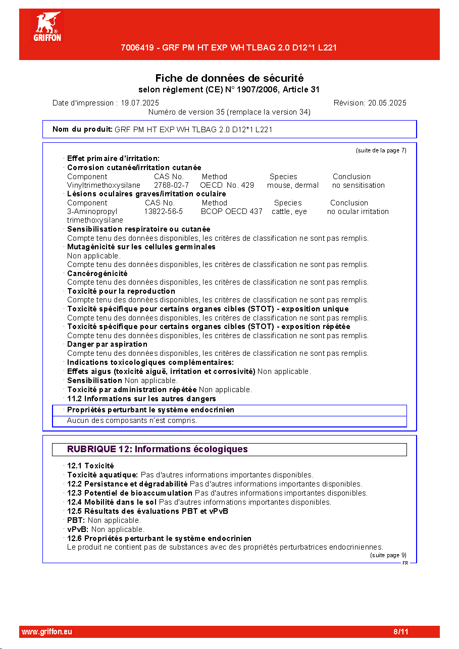 Fiche technique fournisseur