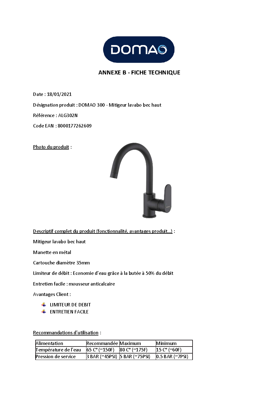 Fiche technique fournisseur