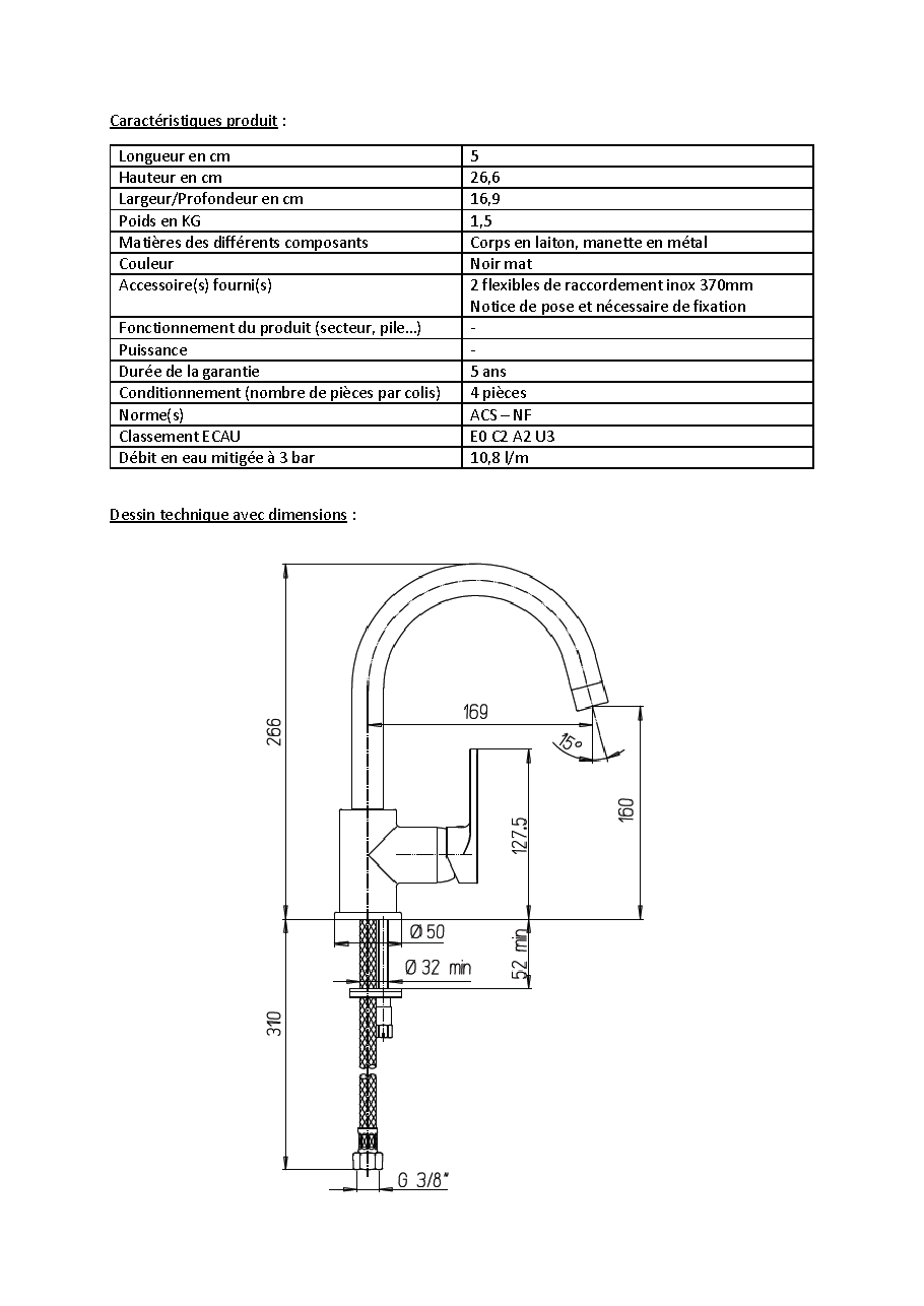 Fiche technique fournisseur