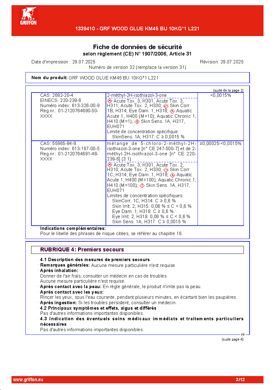 Fiche technique fournisseur
