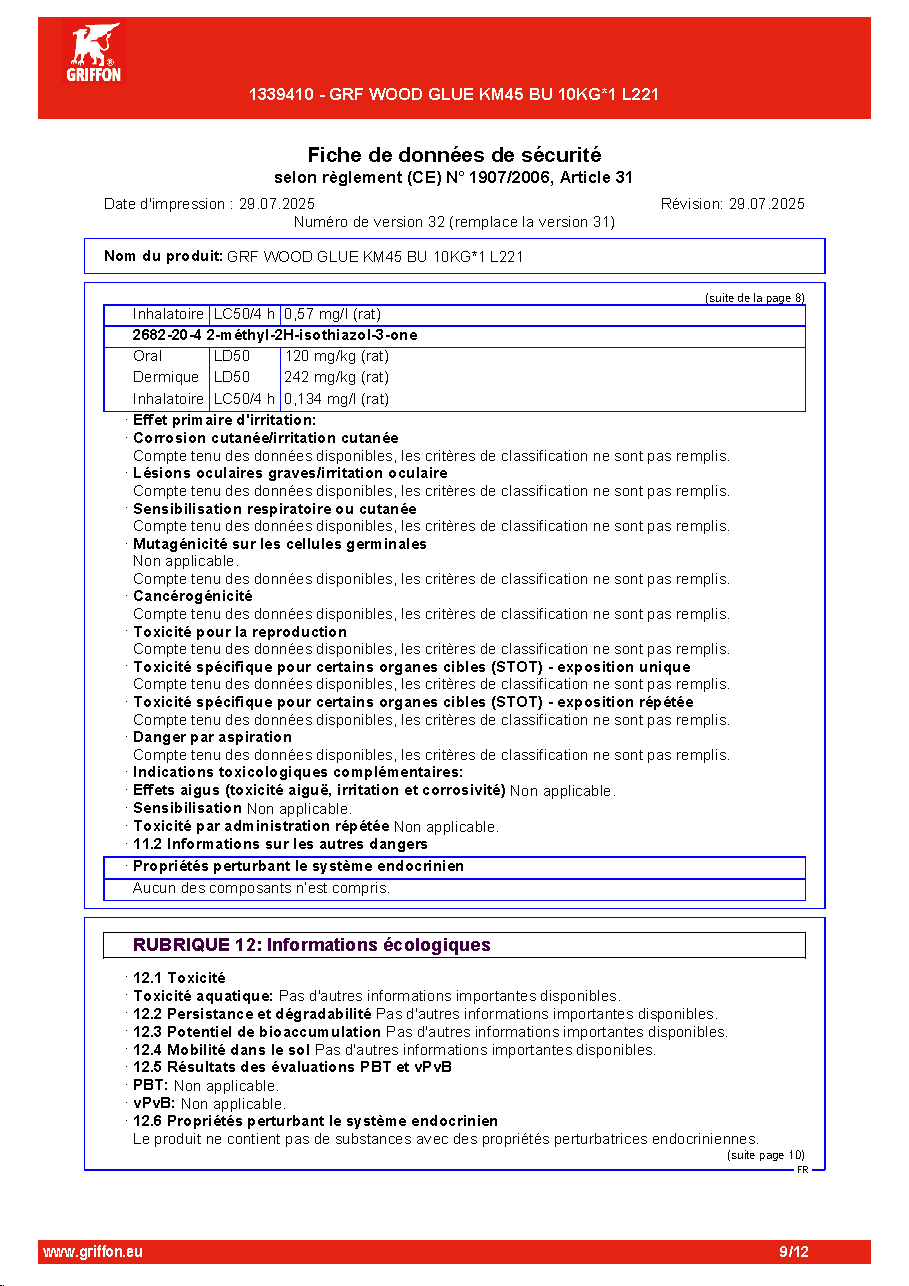 Fiche technique fournisseur