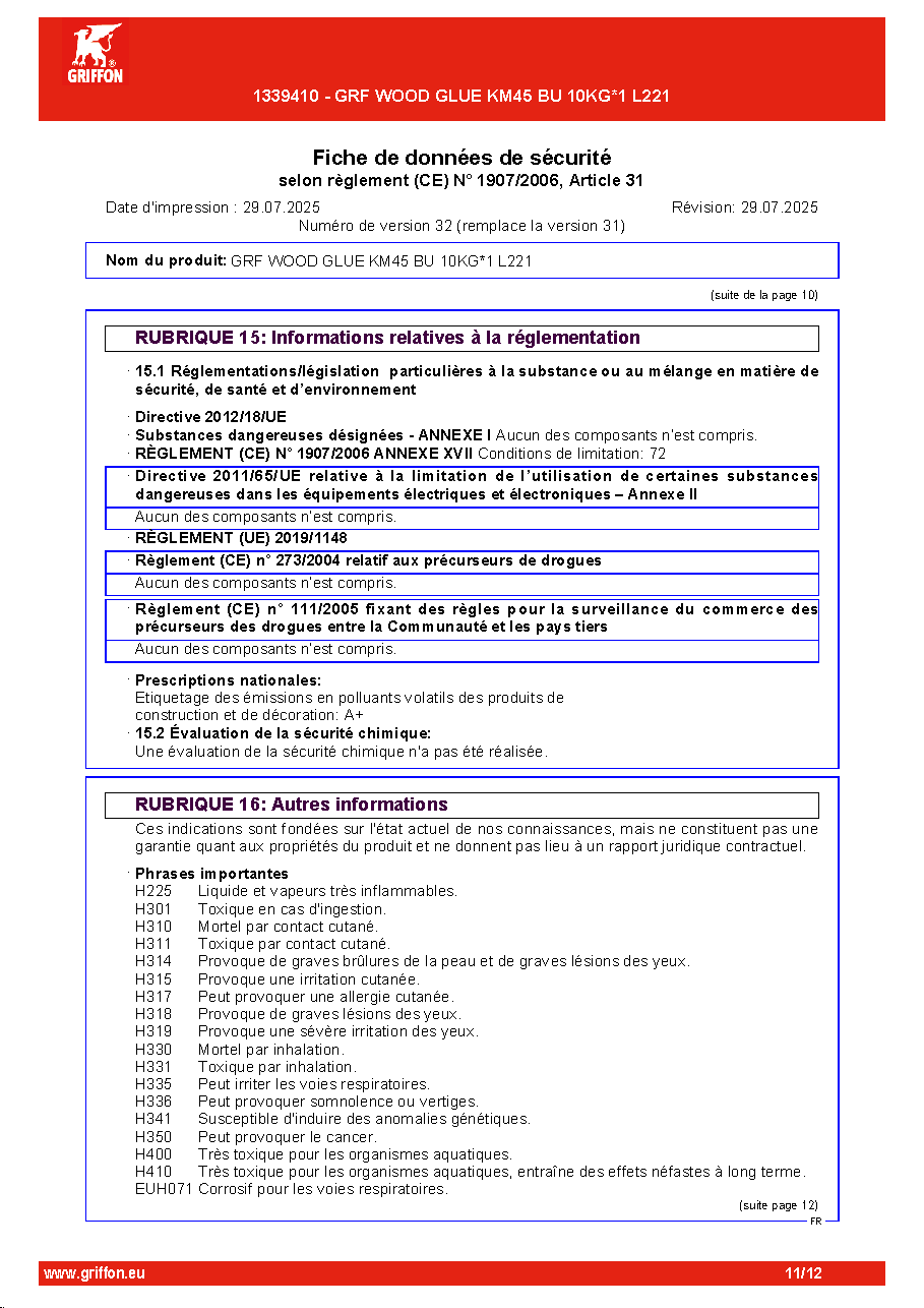 Fiche technique fournisseur
