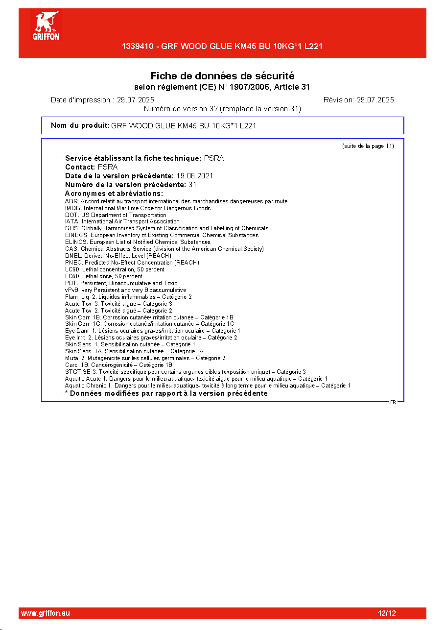 Fiche technique fournisseur
