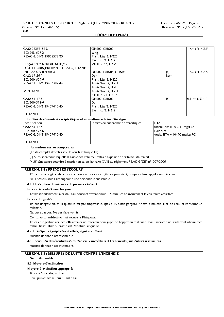 Fiche technique fournisseur