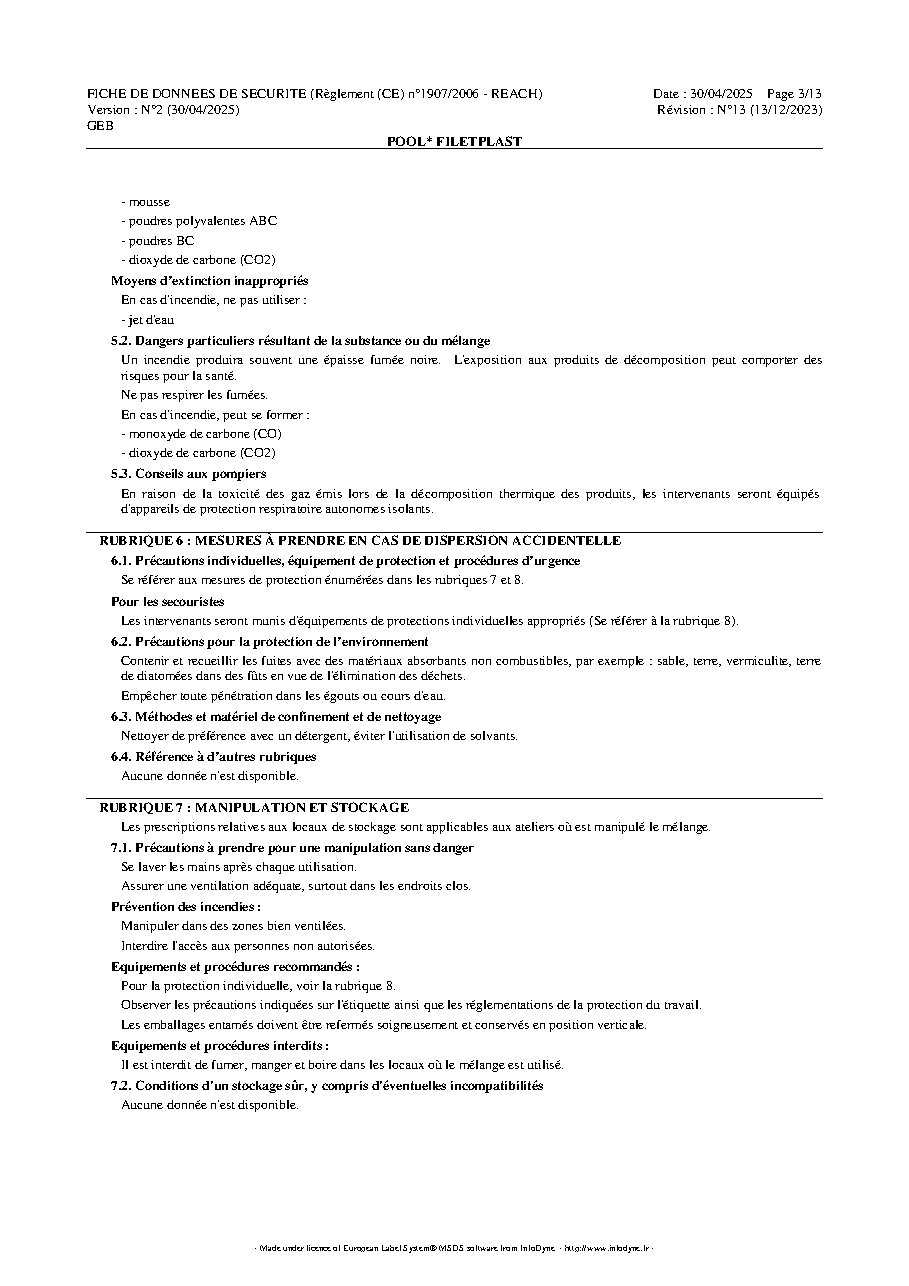 Fiche technique fournisseur