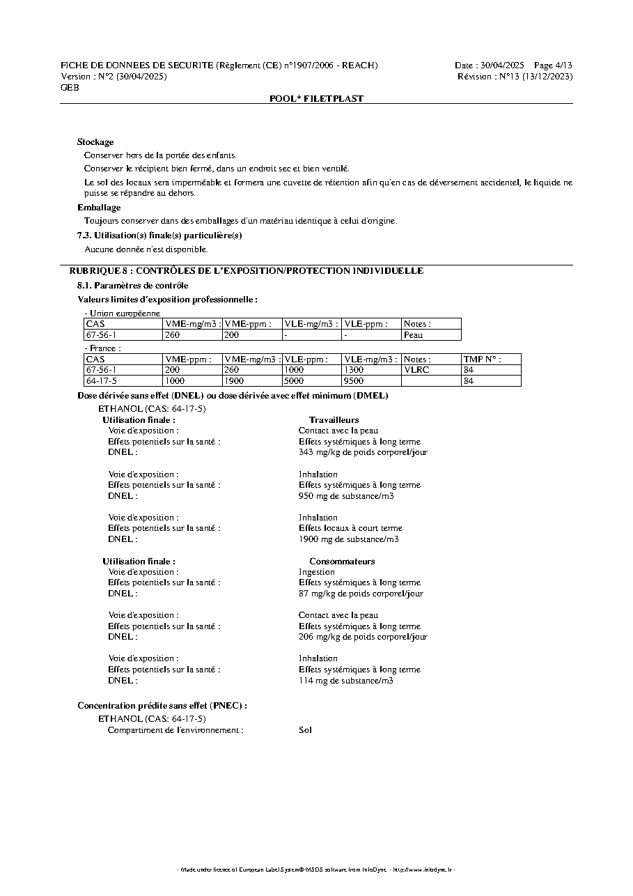 Fiche technique fournisseur