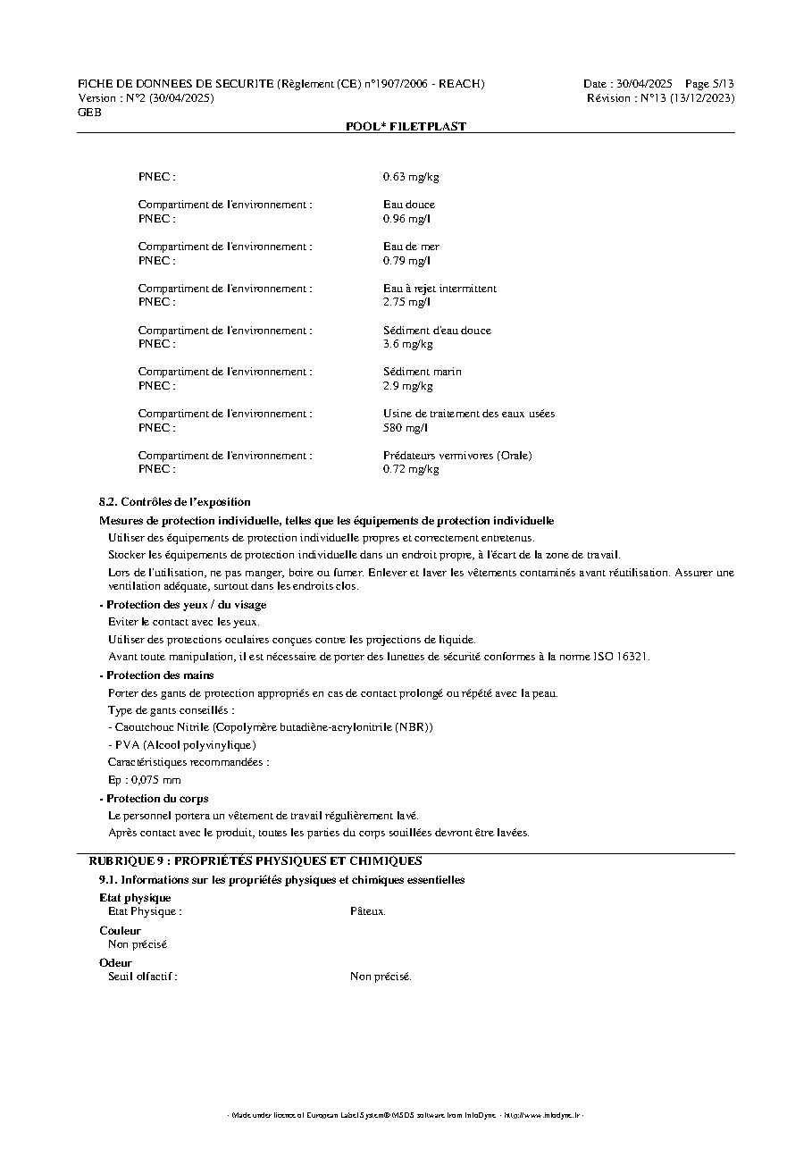 Fiche technique fournisseur