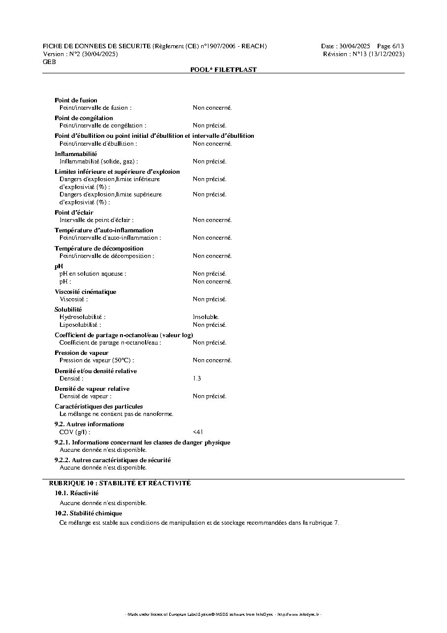 Fiche technique fournisseur