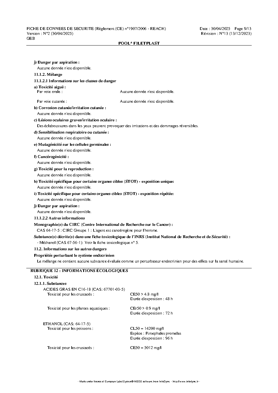Fiche technique fournisseur