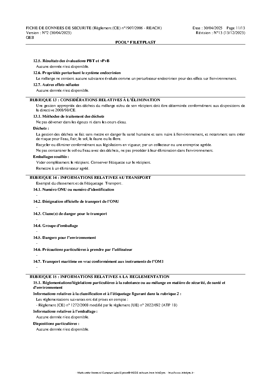 Fiche technique fournisseur