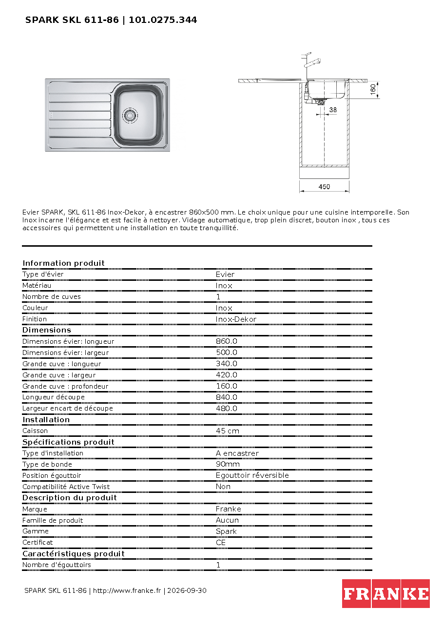 Fiche technique fournisseur