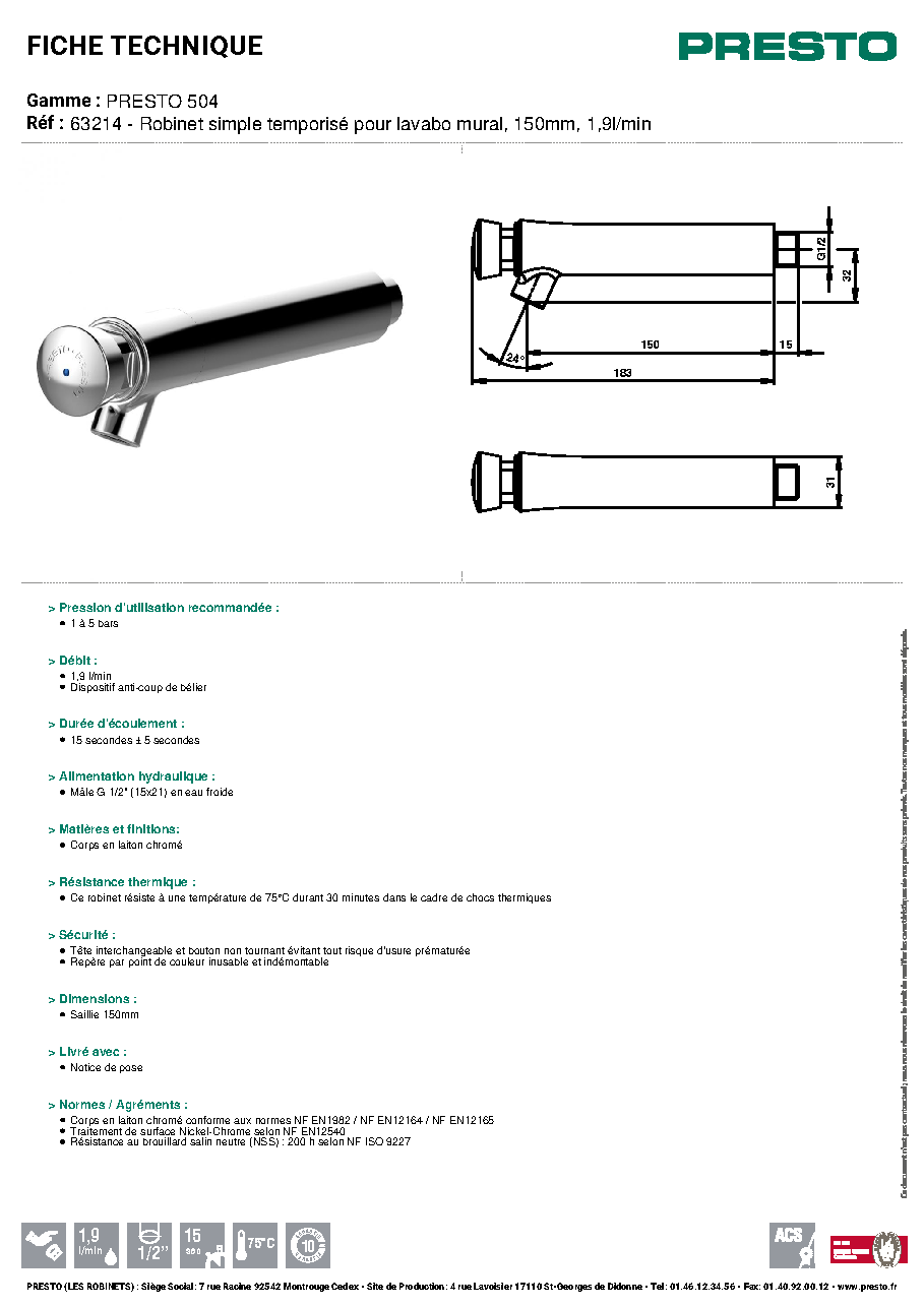 Fiche technique fournisseur