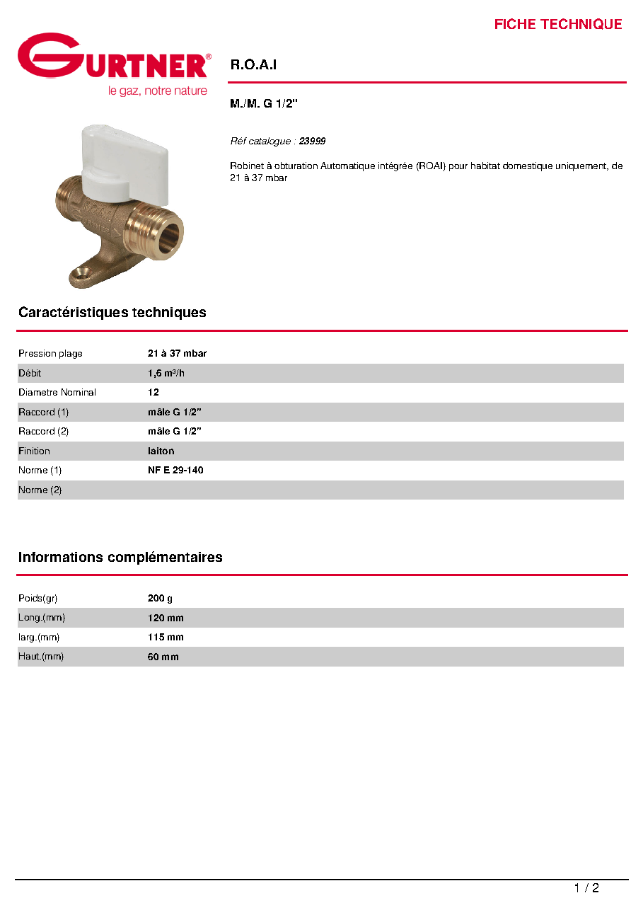 Fiche technique fournisseur
