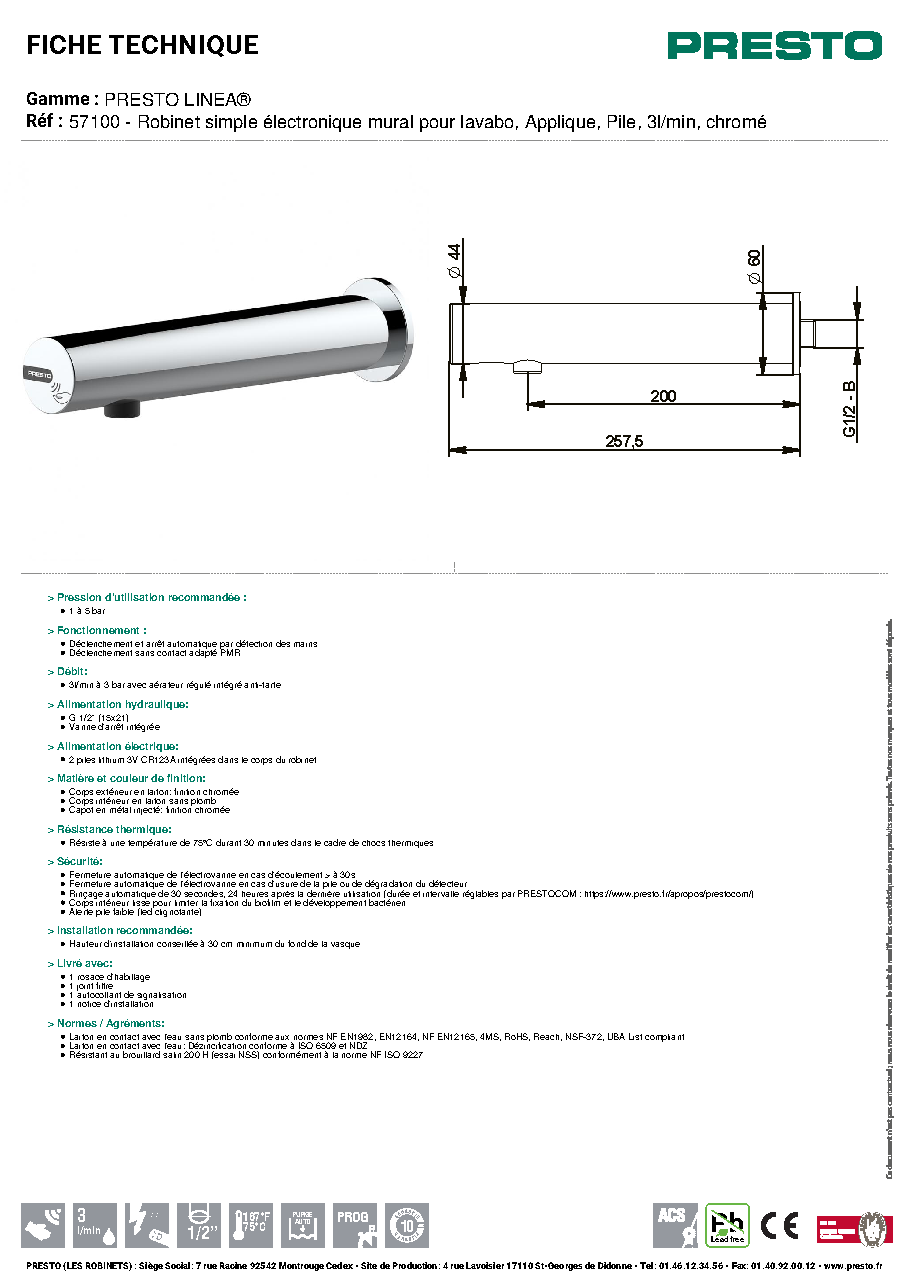 Fiche technique fournisseur