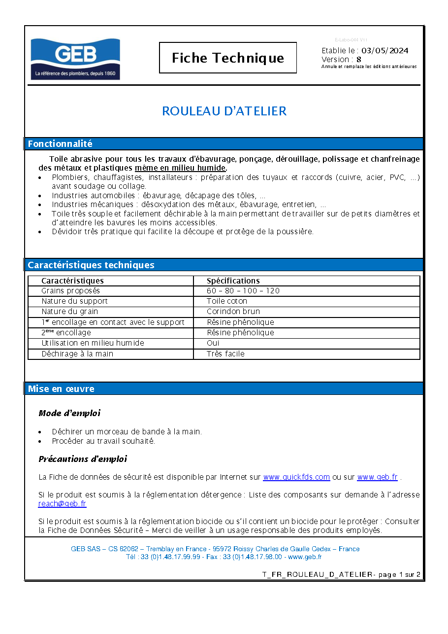 Fiche technique fournisseur