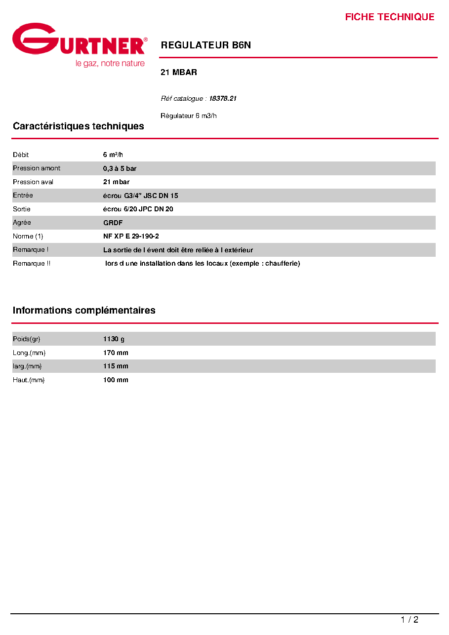 Fiche technique fournisseur