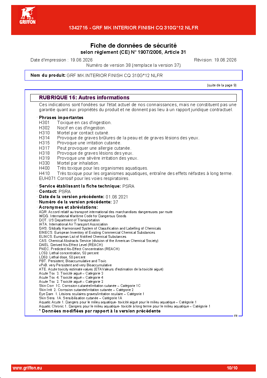 Fiche technique fournisseur
