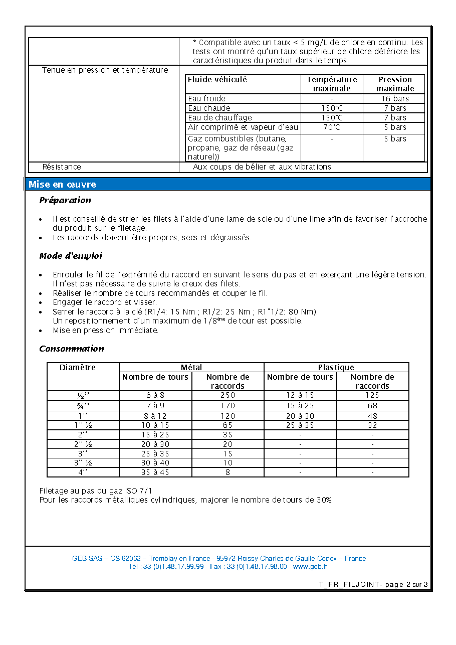 Fiche technique fournisseur