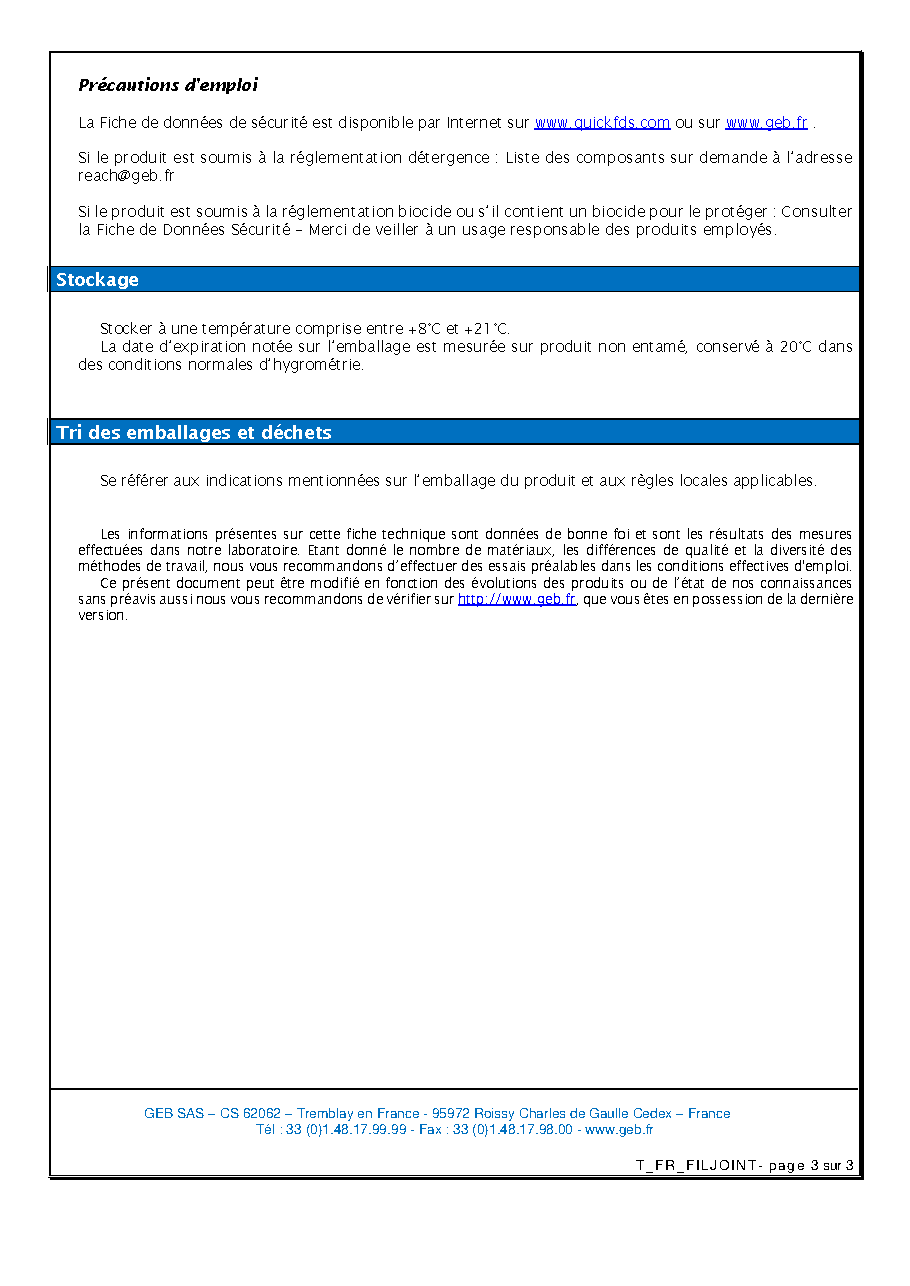 Fiche technique fournisseur
