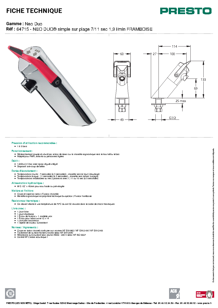 Fiche technique fournisseur