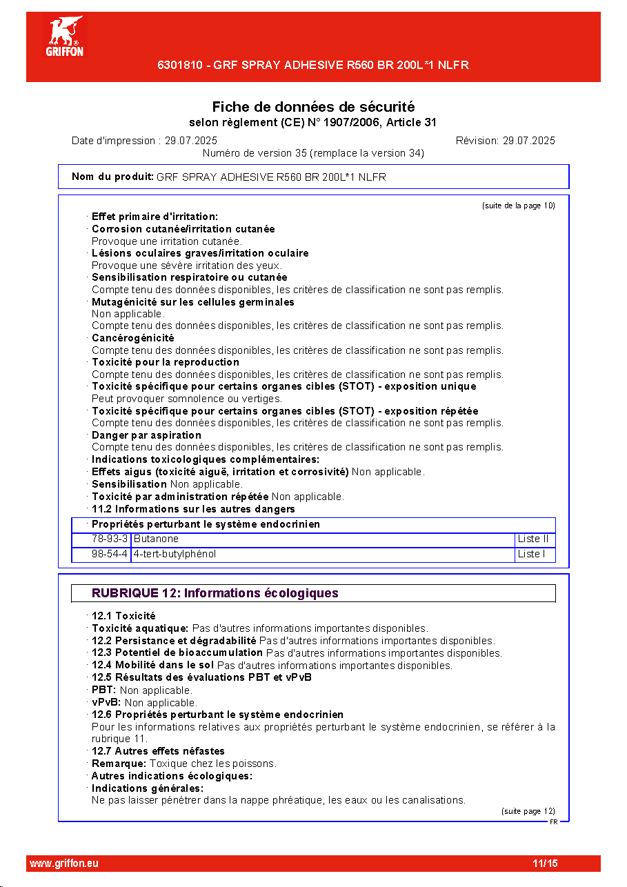 Fiche technique fournisseur