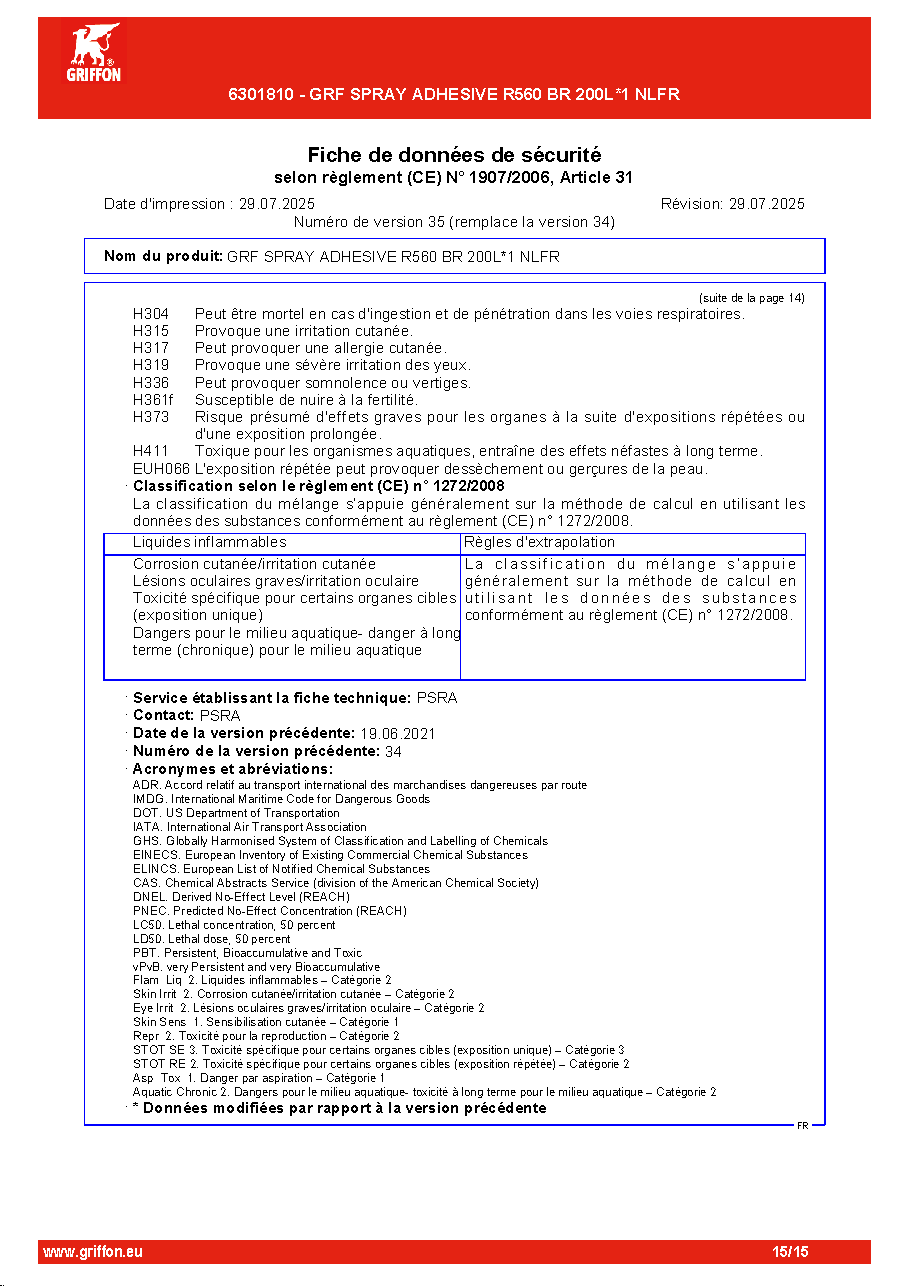 Fiche technique fournisseur