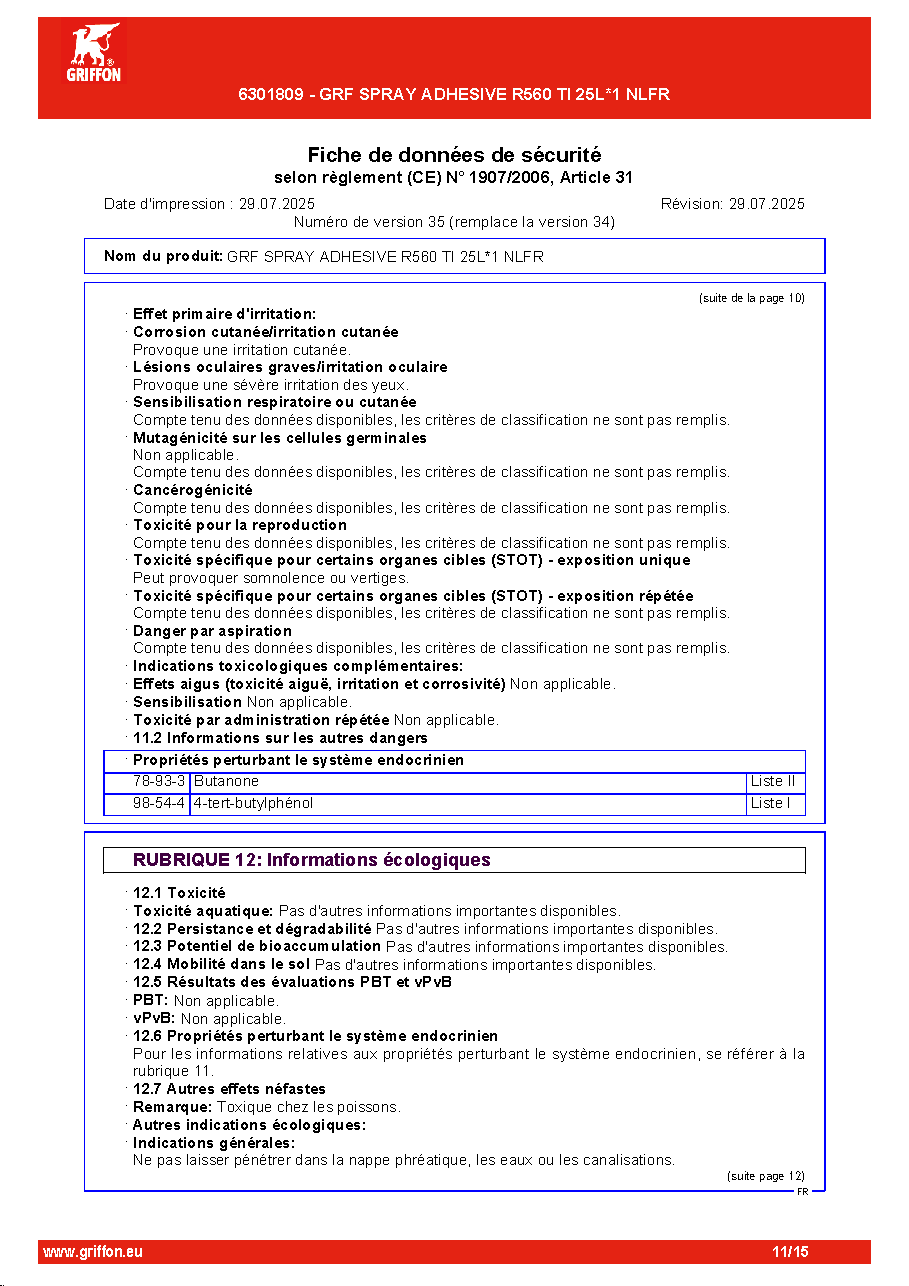 Fiche technique fournisseur