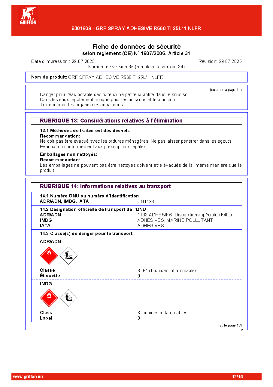Fiche technique fournisseur