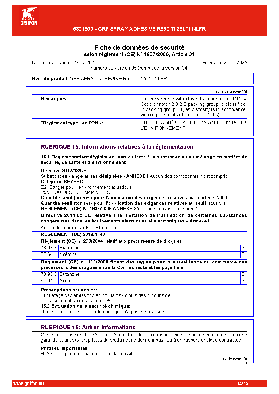 Fiche technique fournisseur