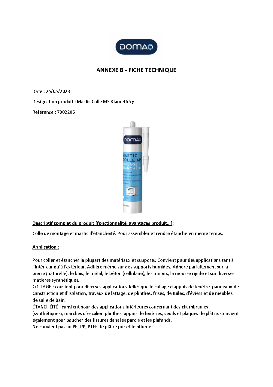 Fiche technique fournisseur