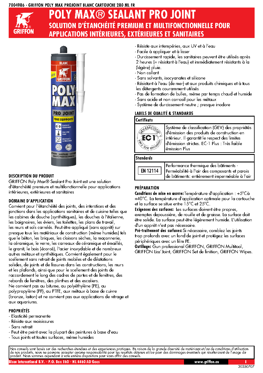 Fiche technique fournisseur