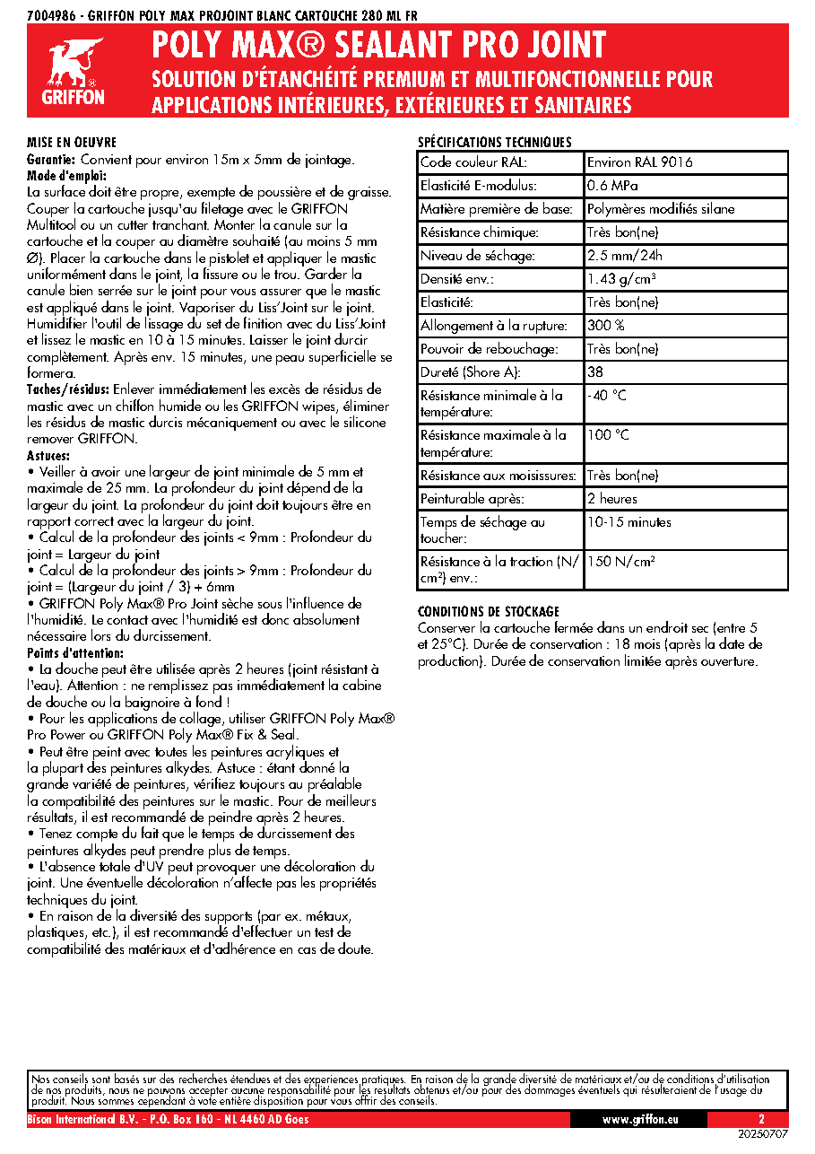 Fiche technique fournisseur