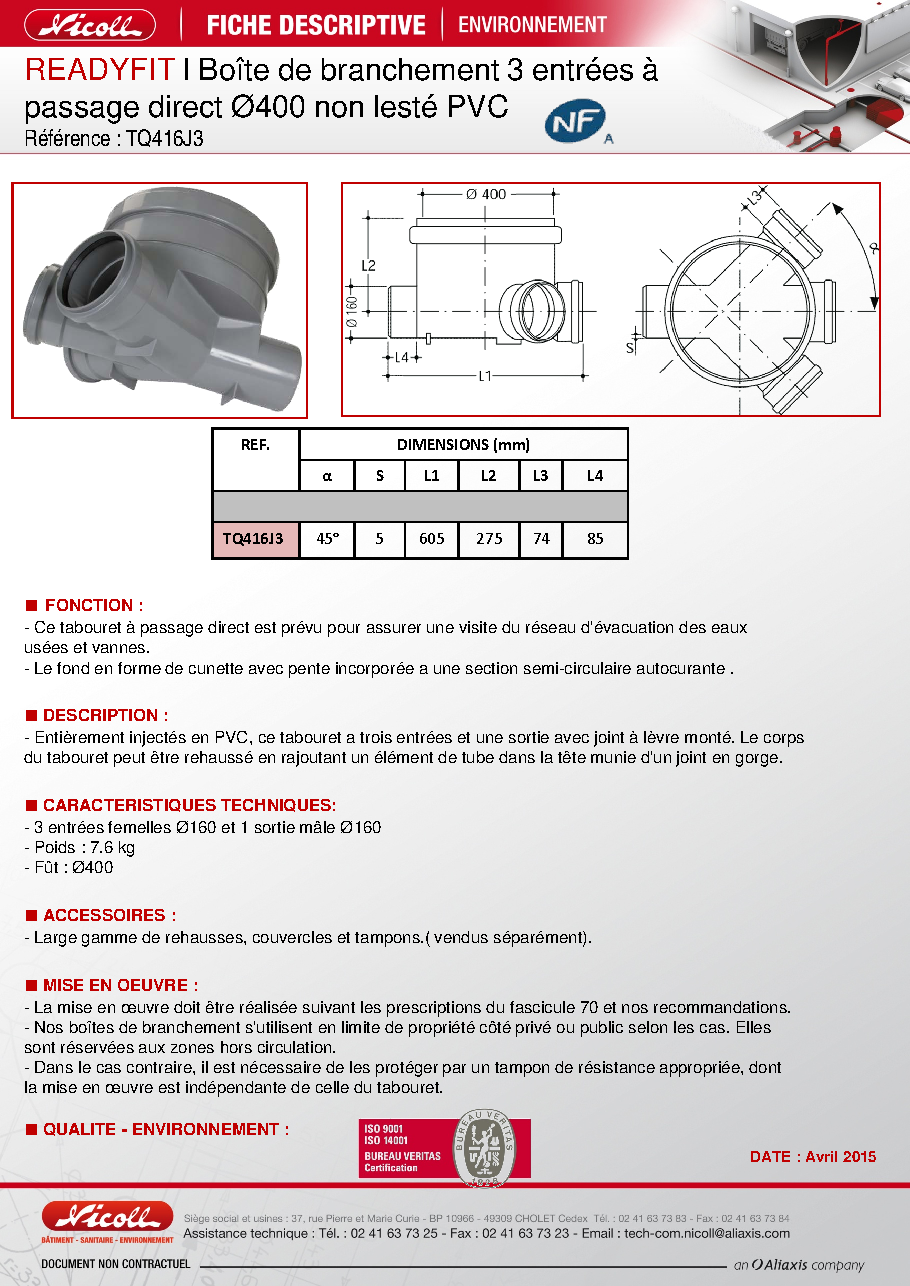 Fiche technique fournisseur