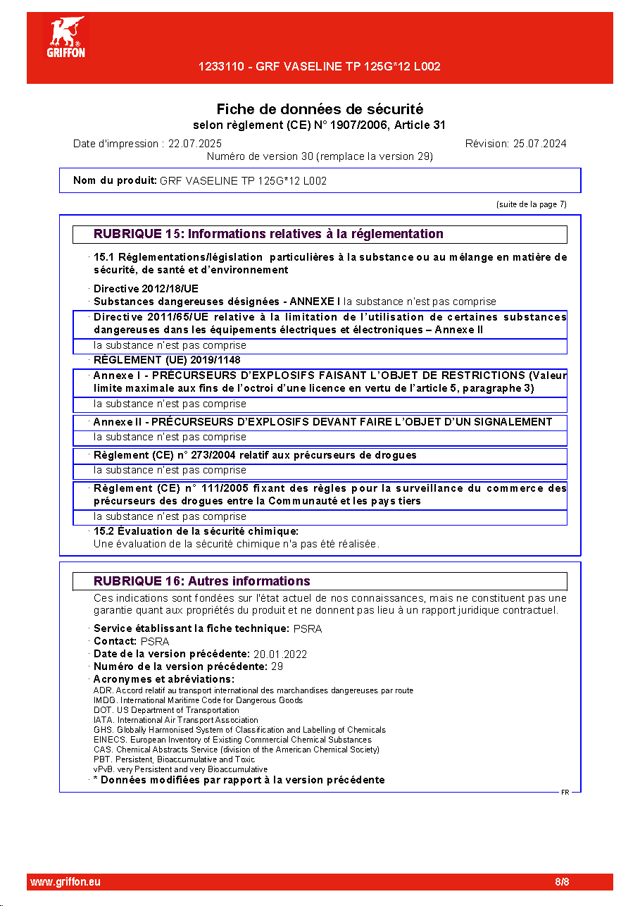 Fiche technique fournisseur