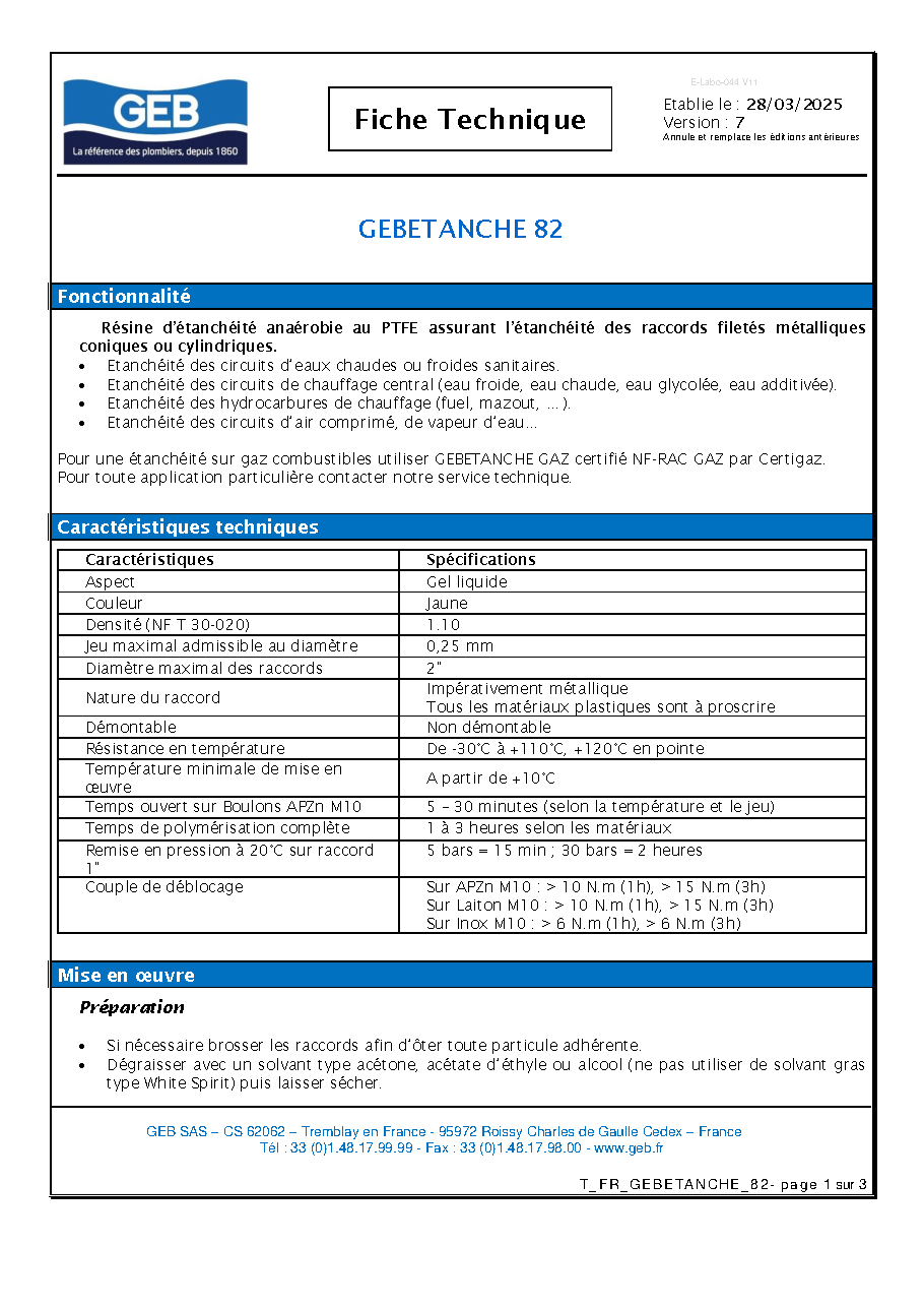 Fiche technique fournisseur