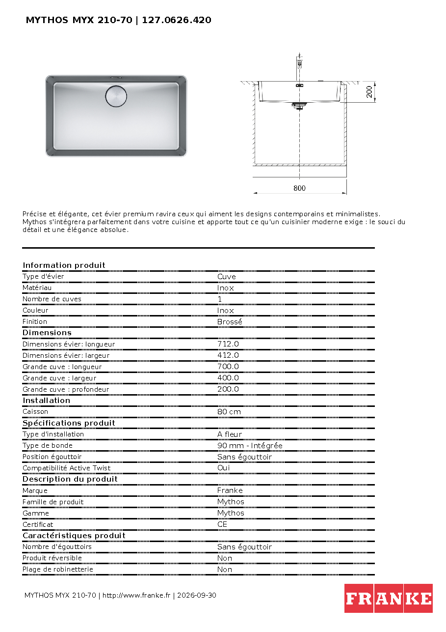Fiche technique fournisseur