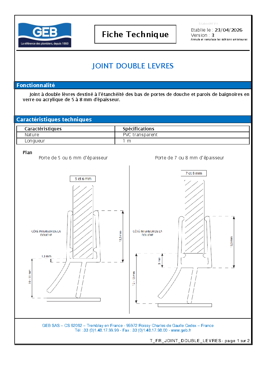Fiche technique fournisseur
